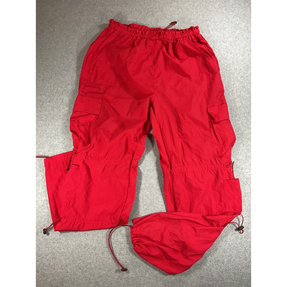 Disclosure Red Nylon Cargo Pants Mens XL Streetwear Adjustable Bungee 1647